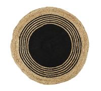 Tapis rond en Jute et coton - Imprimé Noir - Diamètre 90 cm