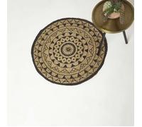 Tapis rond en jute noir - HOMESCAPES - Mandala - 90 cm - Fibres naturelles - Style naturel