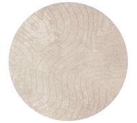 Tapis rond en polyester beige avec motif de palmiers pour intérieur | Utilisation polyvalente dans les salles, les couloirs ou les patios couverts, entretien facile, absorption acoustique