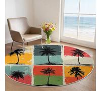 Tapis Rond en Vintage Géométrique Palmier Design, Lavable Antidérapant Tapis pour Salon Chambre Cuisine Balcon Bureau (150 cm,Multicolore)