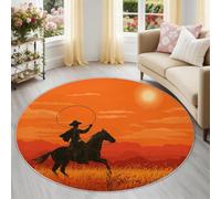 Tapis Rond Flanelle 160 cm, Tapis Décoratif Moelleux et Antidérapant, Lavable pour Salon, Chambre et Salle à Manger, Confort Exceptionnel, Style Denim Organique Minimaliste Orange