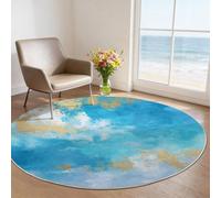 Tapis Rond Flanelle 90 cm, Tapis Décoratif Moelleux et Antidérapant, Lavable pour Salon, Chambre et Salle à Manger, Confort Exceptionnel, Texture de marbre Victorienne Bleu
