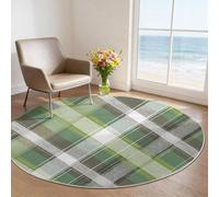 Tapis Rond Flanelle 90 cm, Tapis Décoratif Moelleux et Antidérapant, Lavable pour Salon, Chambre et Salle à Manger, Confort Exceptionnel, Carreaux scandinaves minimalistes Vert