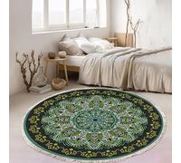 Tapis Rond Géométrique Bohème en Imitation Coton Et Lin, Lavable en Machine, avec Envers Antidérapant, pour Le Salon Le Couloir La Chambre Ou Une Décoration De Style Ferme Moderne, 80cm/31.5in-S