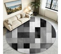 Tapis Rond Géométrique Industriel 160 cm, Grille Carrée Décalée Motif Antidérapant et Lavable en Machine - Poils Courts Imprimé Tapis pour Salon Chambre ou Salle à Manger - Épaisseur 0.6 cm Gris