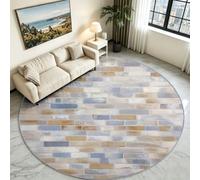 Tapis Rond Graphique Industriel Salon, Poil Court Antidérapant 180 cm | Blocs de Couleur Graphiques Fond Blanc, Toucher Doux Antisalissure, Lavable en Machine, Idéal Entrée, Bureau et Séjour