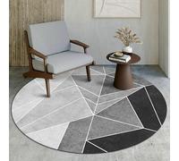 Tapis Rond Gris Noir Microfibre Tapis Doux Lavable en Machine, ZAHHYG, Géométrique Moderne, Diamètre 140cm