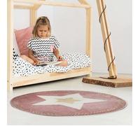 Paris Prix – Tapis rond HOME DECO KIDS – Étoile fil métallisé – Rose – 80 cm