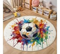 Tapis Rond Imprimé Football Éclaboussure D'Encre Goutte À Goutte, Aquarelle Sports Antidérapant Décoration Coloré Tapis de Sol, pour Chambre d'enfant salle de jeux salon Chambre Cuisine Balcon 120cm