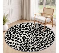 Tapis Rond Imprimé Léopard Minimaliste pour Salon 90 cm, Noir Blanc Motif Animal Sauvage Lavable Antidérapant Tapis Et Doux À Poils Courts Convient À Chambre, Bureau, Salle À Manger