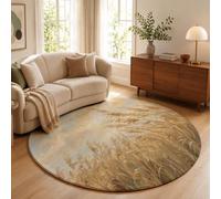 Tapis Rond Jaune Crème Clair 80cm Tapis de Sol à Poils Courts Roselières Doux et Antidérapant Carpette Peintures À L'Huile Impressionnistes Moquette pour Salon, Chambre d'enfant ou Bureau Décoration
