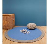 Tapis Rond Laine Tressé Nolan Bleu Diam 120cm