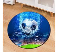 Tapis Rond Lavable en Machine, Interieur Anti Slip Chambre à Coucher Salon Tapis d'Entrée Absorbant Antidérapant - Modèle de Basket-Ball de Football 3D (Terrain de Football 3D,80cm)