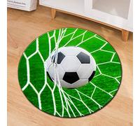 Tapis Rond Lavable en Machine, Interieur Anti Slip Chambre à Coucher Salon Tapis d'Entrée Absorbant Antidérapant - Modèle de Basket-Ball de Football 3D (Football Noir et Blanc,100cm)