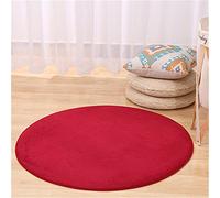 Tapis Rond Lavable en Machine, Morbuy Toison Corail Couleur Unie Interieur Anti Slip Chambre à Coucher Salon Tapis d'Entrée Absorbant Antidérapant Lavable (Rouge,120cm)