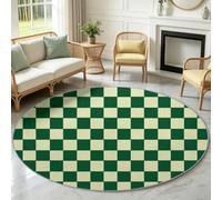 Tapis Rond Lavable en Machine pour Enfants 160 cm, Poils Doux et Facile à Entretenir Moderne Simple Interieur Chambre à Coucher Salon Bureau Tapis Antidérapant Couleurs Résistantes Carreaux Grille