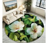Tapis Rond Lavable en Machine pour Enfants 80 cm, Poils Doux et Facile à Entretenir Botanique Moderne Chambre à Coucher Salon Tapis Antidérapant Résistantes Fleurs Tropicales Feuilles Botaniques
