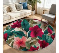 Tapis Rond Lavable en Machine pour Enfants 80 cm, Poils Doux et Facile à Entretenir Plantes Tropicales Interieur Chambre à Coucher Salon Bureau Tapis Antidérapant Couleurs Résistantes Fleurs Feuilles