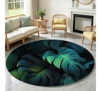 Tapis Rond Lavable en Machine pour Enfants 80 cm, Poils Doux et Facile à Entretenir Plantes Tropicales Interieur Chambre à Coucher Salon Bureau Tapis Antidérapant Couleurs Résistantes Feuilles Vertes