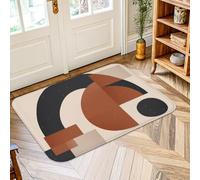 Tapis rond moderne abstrait carré demi-cercle sans terre cuite à poils courts en éponge douce résistant aux taches pour salle de bain, entrée, chevet, décoration de porte 0,6 x 0,9 m