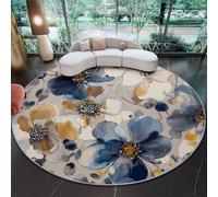 Tapis Rond Moderne Fleurs Feuillage 60 Cm - Tapis Doux Et Moderne pour Salon, Chambre, Bureau Ou Entrée, Antidérapant, Facile À Nettoyer, Résistant Et Confortable Bleu
