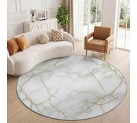 Tapis Rond Moderne Minimaliste Lavable 60 cm Blanc Poils Courts Salon Tapis | Marbre Fissures Lignes Imprimé Antidérapant Tapis Facile à Entretenir pour Chambre Cuisine Bureau Salle à manger