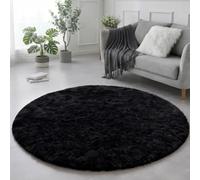 Tapis rond moelleux à poils longs pour chambre à coucher ou salon, décoration esthétique pour bureau, salle de jeux, chambre d'enfant ou salle de classe, tapis moderne, noir, 1,2 m