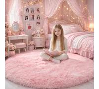 Tapis Rond Moelleux à Poils Longs pour décoration de Chambre de Fille - Tapis esthétique et Mignon pour Chambre de Fille, Enfant, Maison, école - 1,5 m - Rose
