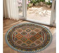 Tapis Rond Multicolore 80 cm, Tapis Salon Ethnique Traditionnel Lavable | Tapis Doux Poil Ras avec Géométrique Blocs De Couleur Totem, Dessous Antidérapant pour chambre et décoration intérieure