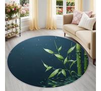 Tapis Rond Nature Décontracté 60 cm Salon Salle Antidérapant Moquette | Plantes Bambou Ondulations De L’Eau Poils Courts Tapis, Bleu Foncé Lavable Machine Moquette Chambre Enfant Cuisine Bureau