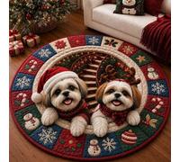Tapis Rond Noël Avec Motif D'illusion D'optique Chien ,D,120*120cm/47.2in | Surface en velours doux, modèle antidérapant et lavable pour porte d'entrée,hall, porche et décoration des fêtes