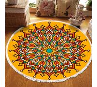 Tapis Rond Orange Bohème À Pompons, Lavable, Antidérapant, À Motif Floral, Doux, En Imitation Coton Et Lin, Idéal Pour Le Salon La Chambre La Chambre D'enfant L'entrée Ou Le Couloir,60cm/23.6in-Orange