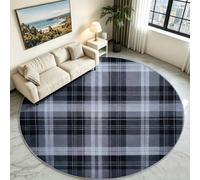 Tapis Rond Plaid Tartan Industriel, Poils Ras Lavable Antidérapant 160 cm | Carreaux Tartan Écossais Fond Noir, Douceur Confortable Sécurisée, Lavable en Machine, Parfait Déco Salon et Coin Lecture