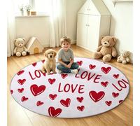 Tapis Rond Poils Ras, Impression 3D Cœur Alphabet Lettres Graffiti Tapis de Sol Décoration Antidérapant Minimaliste pour Salon Chambre à coucher Cuisine Bureau Hôtel Intérieur (60 cm, Blanc)