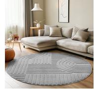 Carpettex Tapis à poils courts, 120 cm, rond, argenté, look scandinave, effet 3D, motif bohème, lavable et doux, pour salon, chambre et cuisine