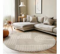 Tapis rond pour salon, chambre, tapis de cuisine beige style bohème, scandinave 3D, taille : 120 cm de diamètre