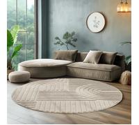 SIMPEX Tapis Rond à Poils Longs pour Salon,Tapis de Chambre à Coucher, Beige, Coureur de Couloir, Tapis Style scandinave et bohème avec Design 3D, Doux et Moelleux.Taille: 200 x 200 cm, Couleur:Beige
