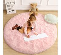 Tapis rond rose pour chambre d'adolescentes et de filles - Tapis moelleux à poils longs pour chambre de bébé - Décoration d'intérieur - Tapis circulaire doux pour le salon