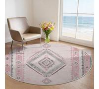 Tapis Rond Salon 120 cm Lavable en Machine, Antidérapant Poil Ras Doux, Motif éLéMents GéOméTriques en Zigzag Modernes Tapis pour Chambre Cuisine Couloir Balcon Intérieur & Extérieur Rose