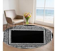 Tapis Rond Salon 180 cm Lavable en Machine, Antidérapant Poil Ras Doux, Motif Motif GéOméTrique Grec éLéGant Tapis pour Chambre Cuisine Couloir Balcon Intérieur & Extérieur Noir Et Blanc