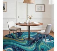 Tapis Rond Salon 60 cm, Lavable Antidérapant Tapis Poil Court Abstrait, Bleu Foncé Facile À Nettoyer Légère Intérieur Moquette avec Rayures Ondulées Pois Motif pour Chambre Balcon Salle à Manger
