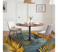 Tapis Rond Salon 60 cm, Lavable Antidérapant Tapis Poil Court Tropical, Bleu Gris Facile À Nettoyer Légère Moquette avec Palmier Dorées Feuilles Tropicales Motif pour Chambre Balcon Salle à Manger