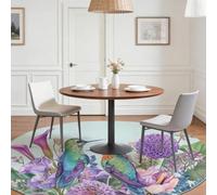 Tapis Rond Salon 90 cm, Lavable Antidérapant Tapis Poil Court Aquarelle, Bleu Clair Facile À Nettoyer Légère Moquette avec Fleurs Tropicales Colibris Dahlias Motif pour Chambre Balcon Salle à Manger