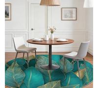 Tapis Rond Salon 90 cm, Lavable Antidérapant Tapis Poil Court Tropical, Vert Facile À Nettoyer Légère Intérieur Moquette avec 3D Luxe Nervures des Feuilles Motif pour Chambre Balcon Salle à Manger
