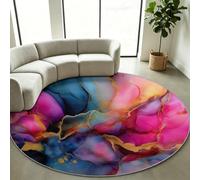 Tapis Rond Salon Abstrait Moderne, Texture Effet Marbre Rose 100 cm | Tapis Poil Ras Antidérapant Lavable en Machine, Tapis de Sol Doux Résistant Sans Peluches, Décoration Salon et Chambre