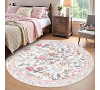 Tapis Rond Salon Chambre,Round 170 cm, Fleurs Multicolores Blanches Roses Bleues Vertes Jaunes, Rug Living Room Bedroom Canapé Lit Salle a Manger Decoration Maison Interieur,