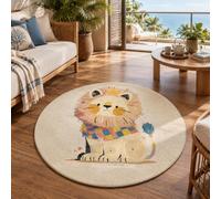 Tapis Rond Salon Chambre,Round 170 cm,Motif Lion Multicolore Moderne Beige Rose Jaune Bleu Rouge Orange, Rug Living Room Bedroom Canapé Lit Salle a Manger Decoration Maison Interieur,