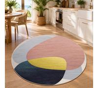 Tapis Rond Salon Chambre,Round 200 cm,Abstrait Moderne Rose Jaune Gris Beige, Rug Living Room Meubles Chaises de Salle à Manger Decoration Maison Interieur,