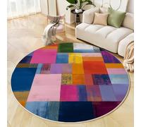 Tapis Rond Salon, Colorblock Géométrique Peinture À L'Huile Abstraite Imprimé Tapis De Sol Décoration Antidérapant Pour Salon Chambre Cuisine Balcon Manger Intérieur Extérieur, Magenta, 200 Cm