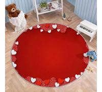Tapis Rond Salon Lavable, Herz Romantisch Rot Tapis de Sol Décoration Antidérapant pour Salon Chambre Cuisine Balcon Chambre D'enfant Terrasse Salle à Manger Intérieur, 180 cm Cœur Romantique Rouge
